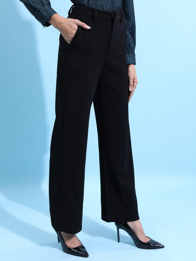 Tokyo Talkies Women Black Solid Wide Leg Casual Trouser - Black - Image 6