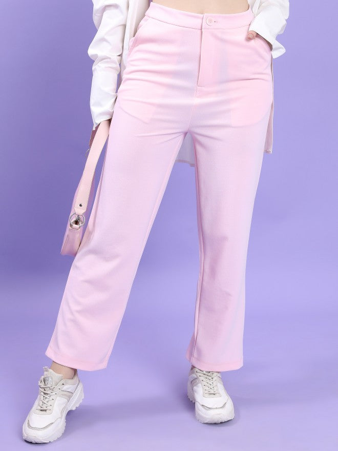 Tokyo Talkies Women Lotus Pink Regular Fit Solid Casual Trouser - Pink - Image 1