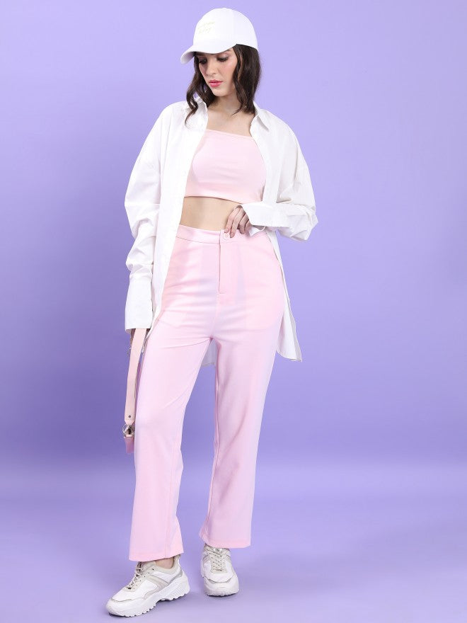 Tokyo Talkies Women Lotus Pink Regular Fit Solid Casual Trouser - Pink - Image 2