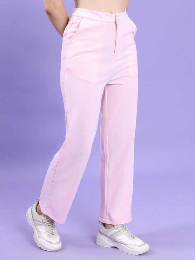 Tokyo Talkies Women Lotus Pink Regular Fit Solid Casual Trouser - Pink - Image 6