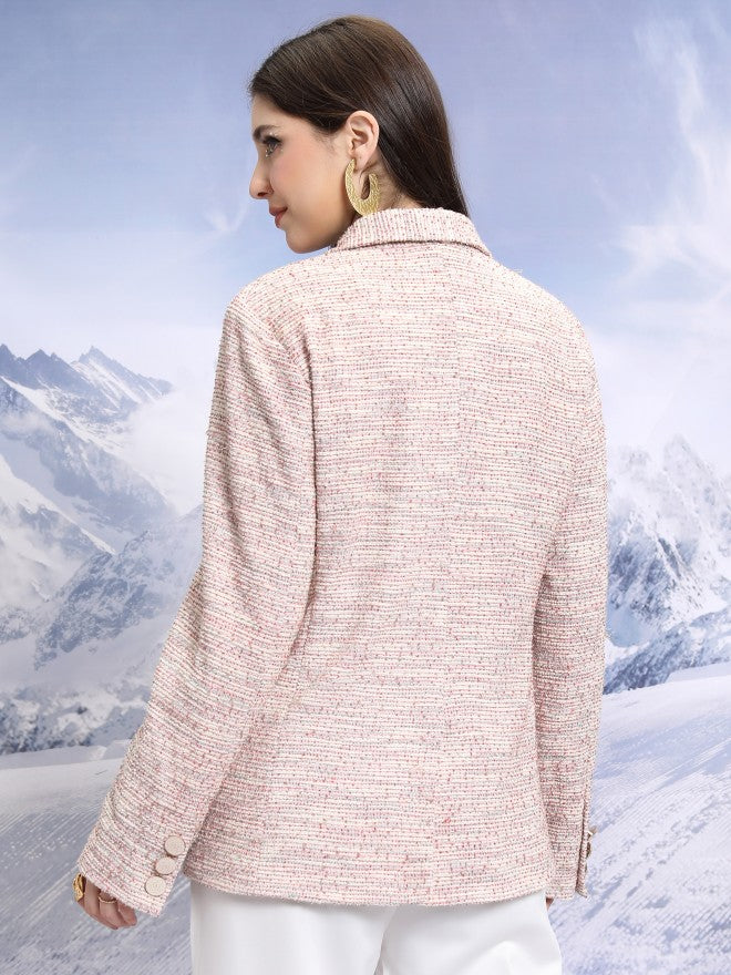 Tokyo Talkies Women Pink Double-Breasted Blazer - Pink - Image 3