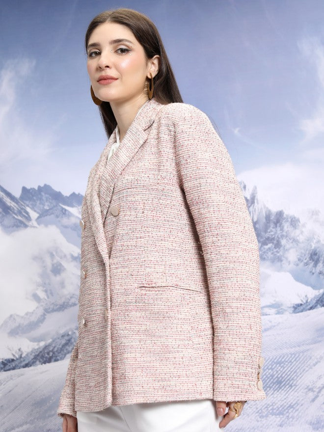 Tokyo Talkies Women Pink Double-Breasted Blazer - Pink - Image 4