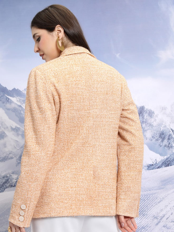 Tokyo Talkies Women Orange Double-Breasted Blazer - Orange - Image 3
