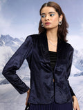 Tokyo Talkies Women Navy Blue Single-Breasted Blazer - Navy Blue - Image 1