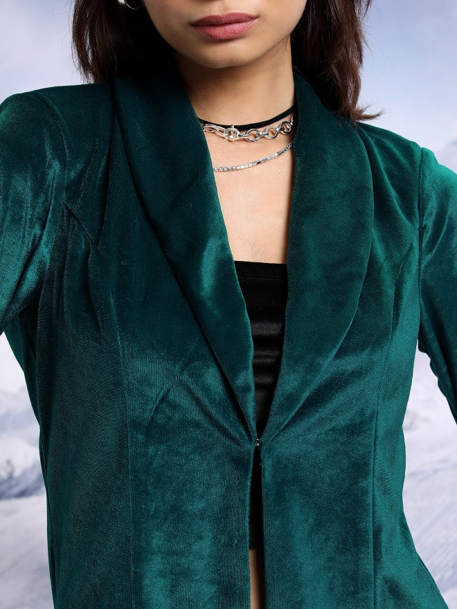 Tokyo Talkies Women Teal Single-Breasted Blazer - Teal - Image 5