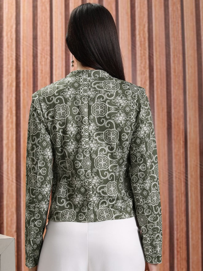 Tokyo Talkies Women Olive Single-Breasted Blazer - Olive - Image 3