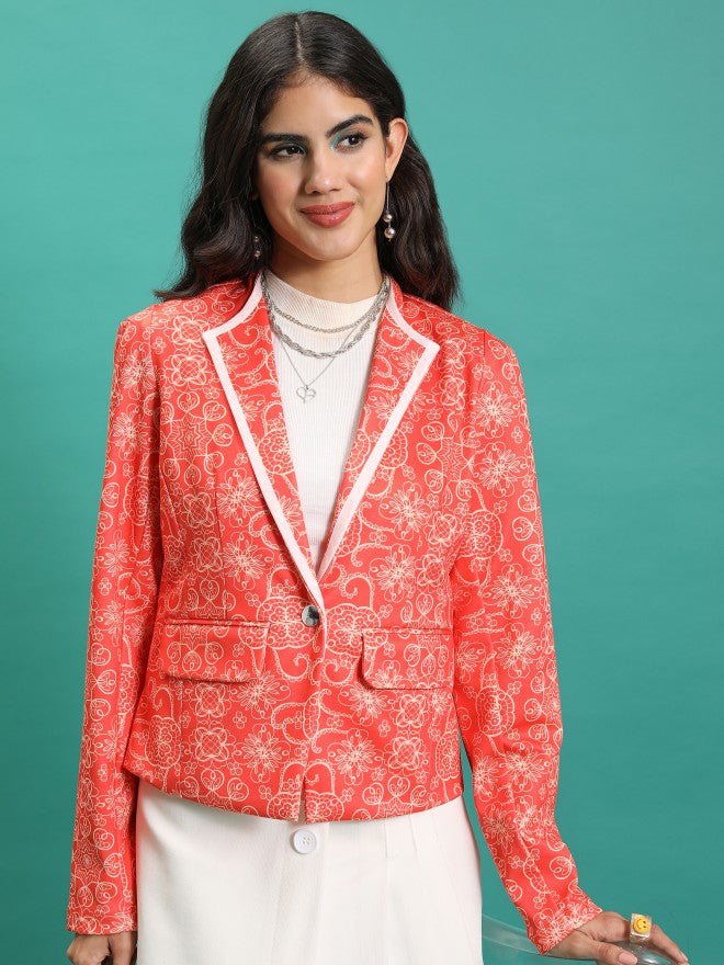 Tokyo Talkies Women Orange Single-Breasted Blazer - Orange - Image 1