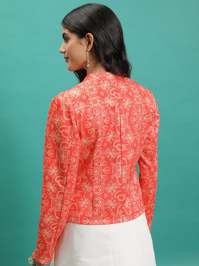 Tokyo Talkies Women Orange Single-Breasted Blazer - Orange - Image 3