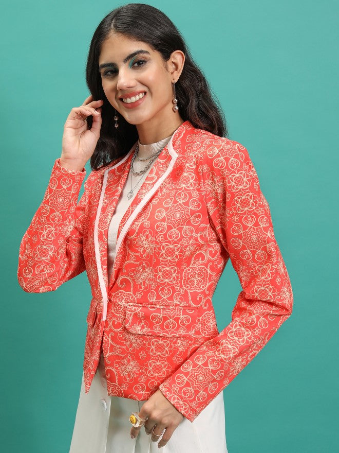 Tokyo Talkies Women Orange Single-Breasted Blazer - Orange - Image 4