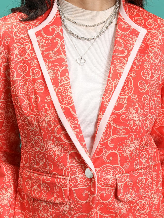 Tokyo Talkies Women Orange Single-Breasted Blazer - Orange - Image 5