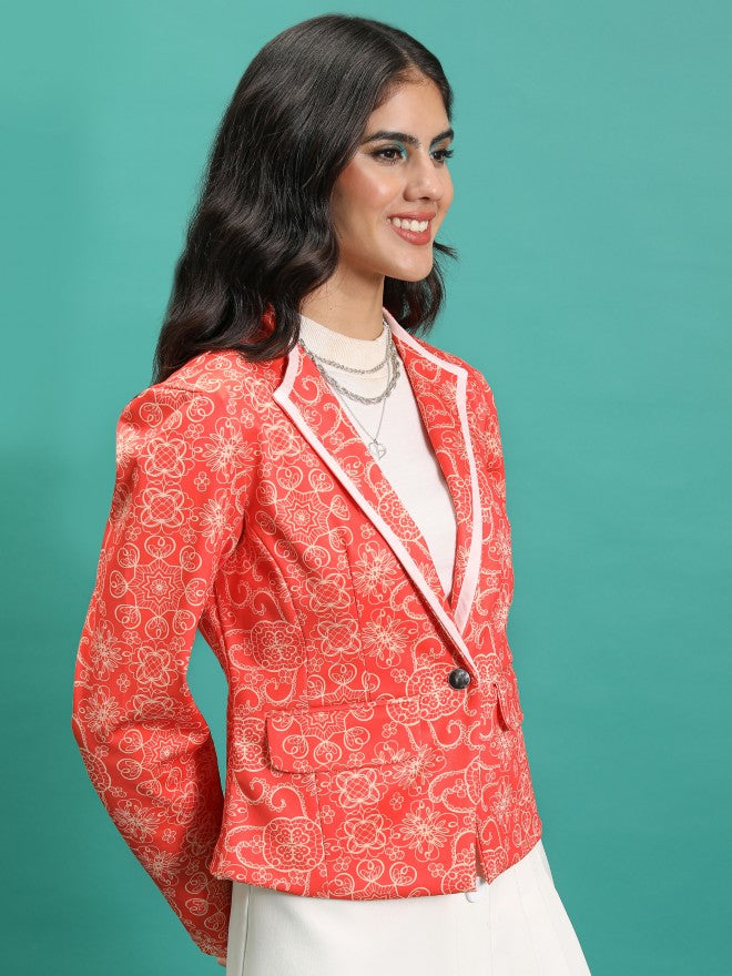 Tokyo Talkies Women Orange Single-Breasted Blazer - Orange - Image 6