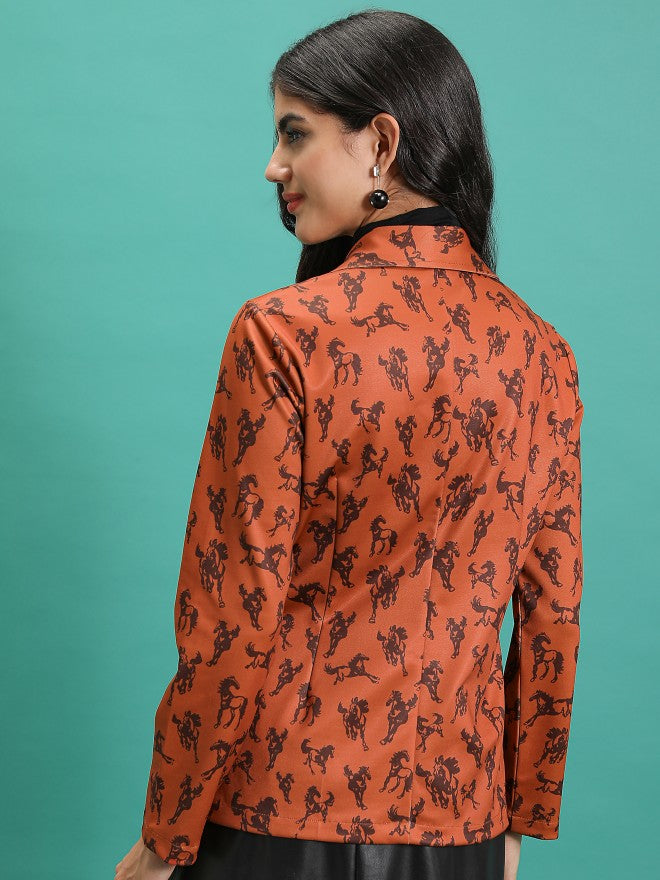 Tokyo Talkies Women Orange Double-Breasted Blazer - Orange - Image 3