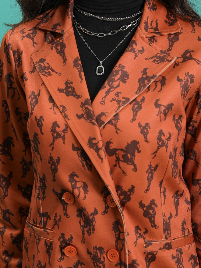 Tokyo Talkies Women Orange Double-Breasted Blazer - Orange - Image 5