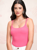 Tokyo Talkies Women Pink Solid Fitted Bodysuit - Pink - Image 1
