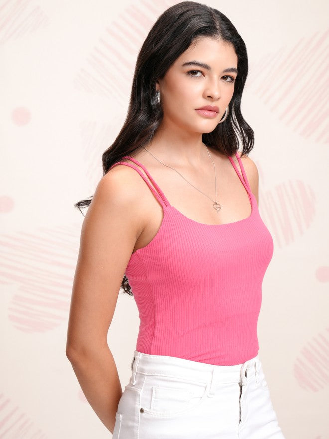 Tokyo Talkies Women Pink Solid Fitted Bodysuit - Pink - Image 6