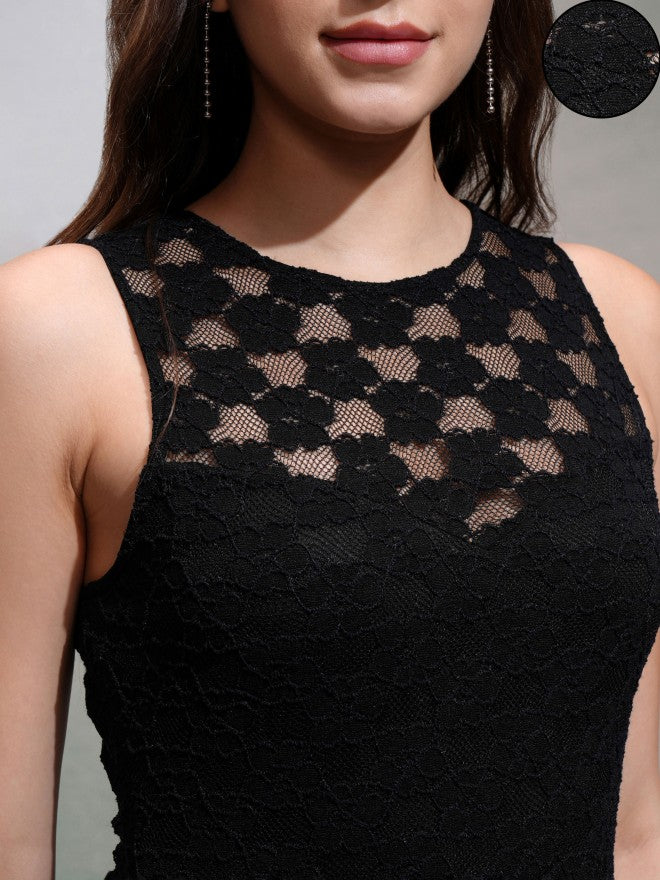 Tokyo Talkies Women Black Embroidered Fitted Bodysuit - Black - Image 5