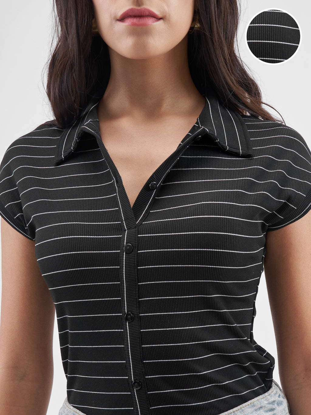 Tokyo Talkies Women Black Striped Fitted Bodysuit - Black - Image 5