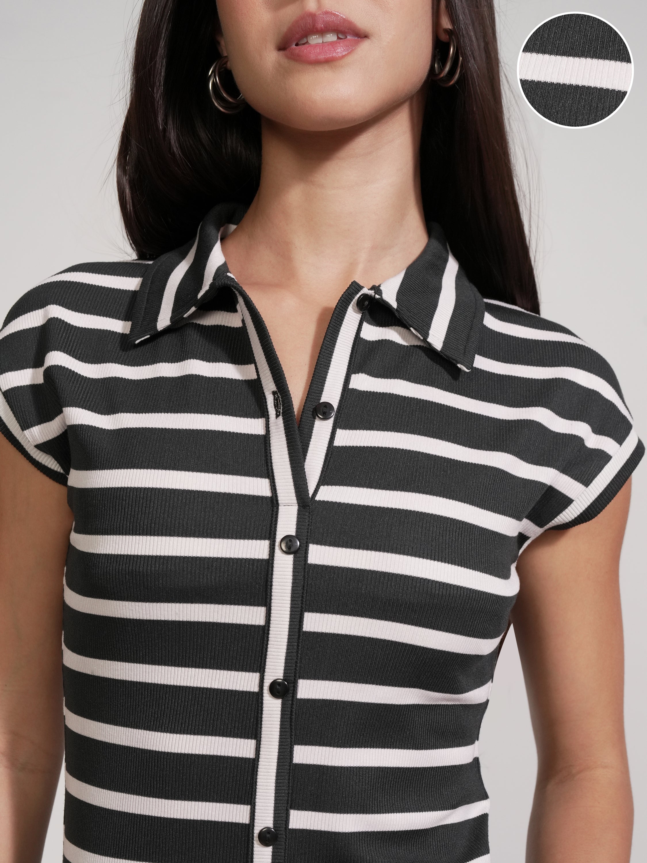 Tokyo Talkies Women Black Striped Fitted Bodysuit - Black - Image 5
