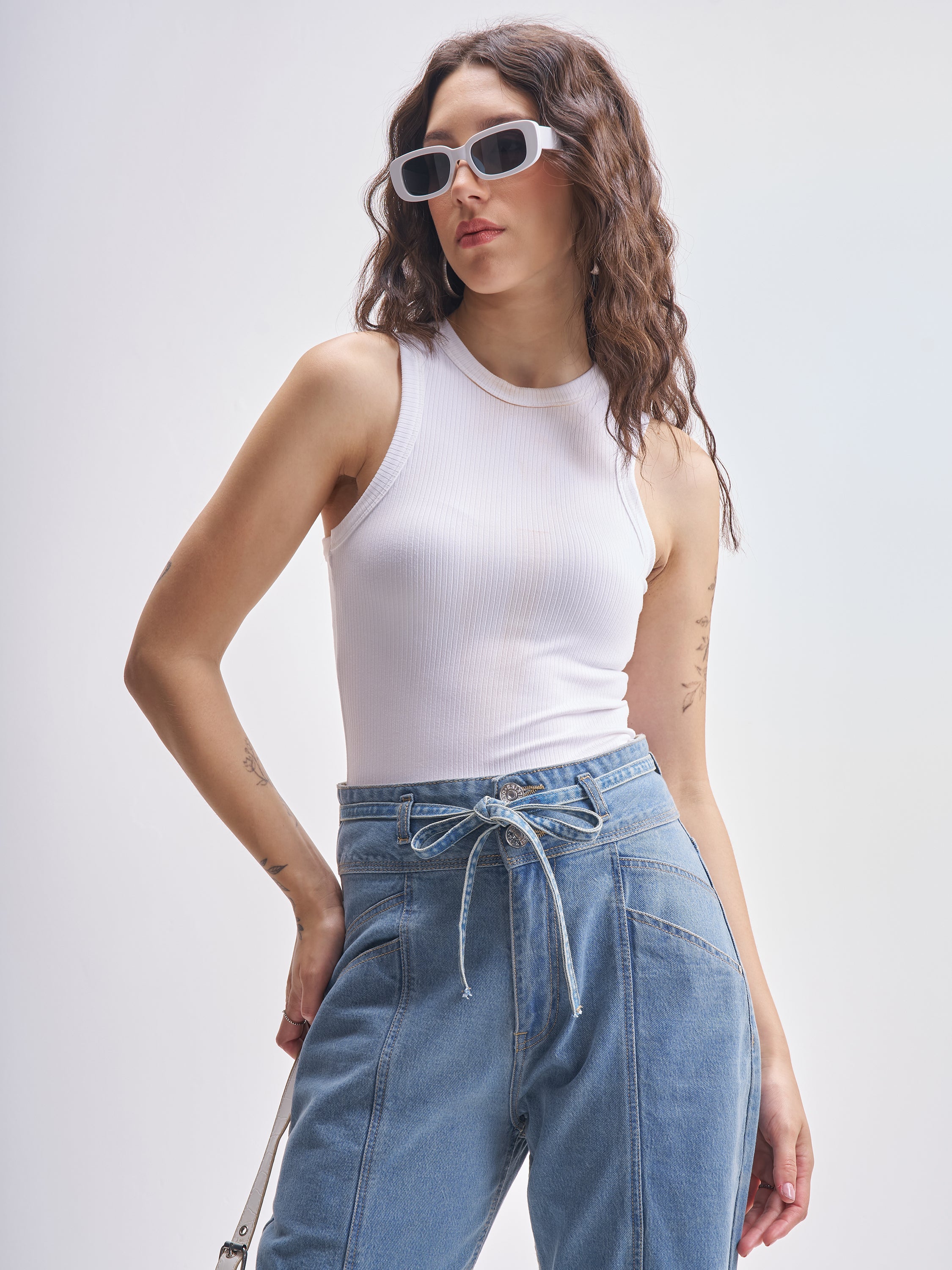 Tokyo Talkies Women White Solid Fitted Bodysuit - White - Image 1