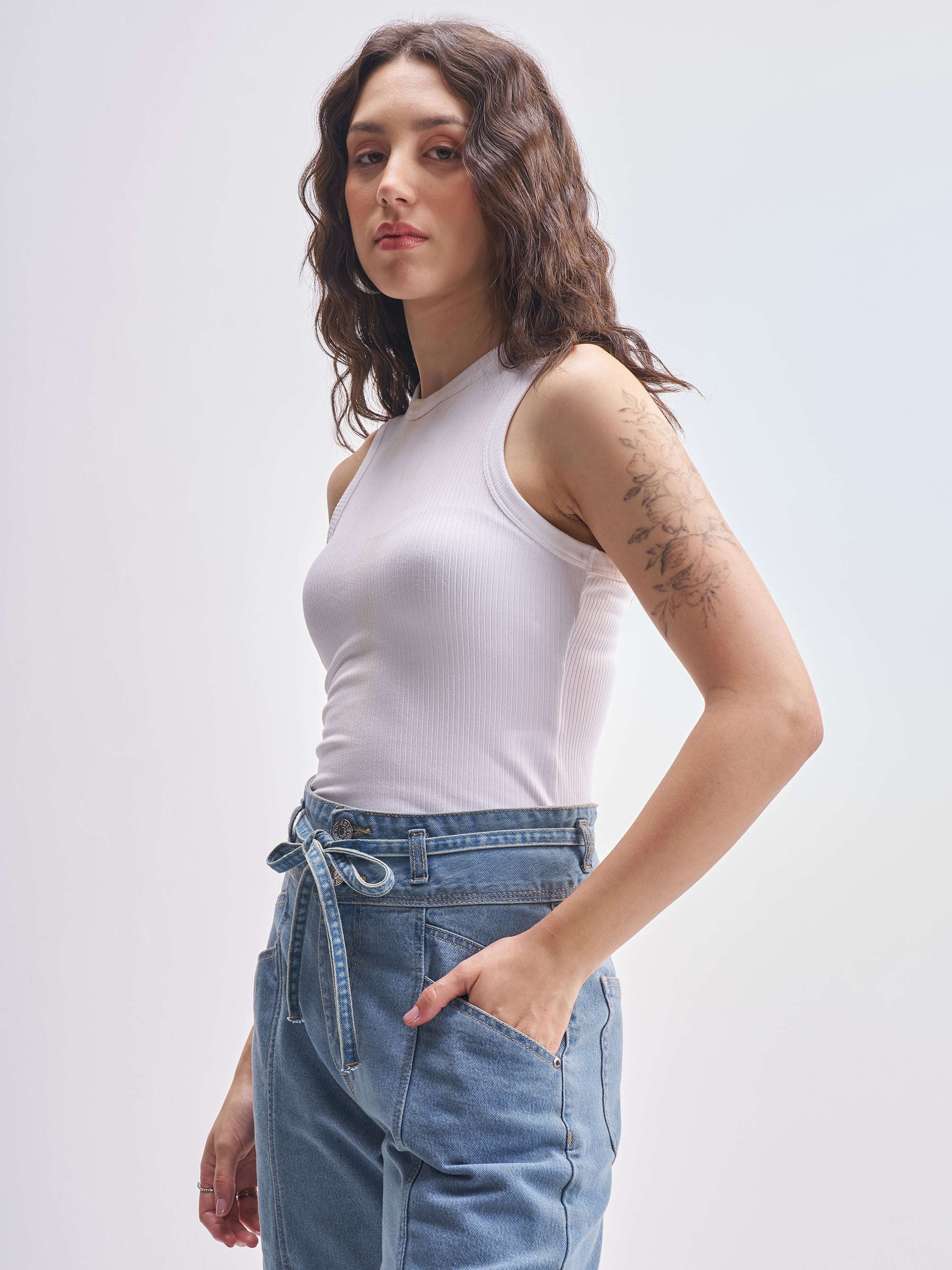 Tokyo Talkies Women White Solid Fitted Bodysuit - White - Image 4