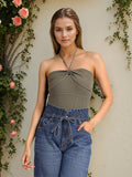 Tokyo Talkies Women Olive Solid Regular Fit Bodysuit - Olive - Image 1