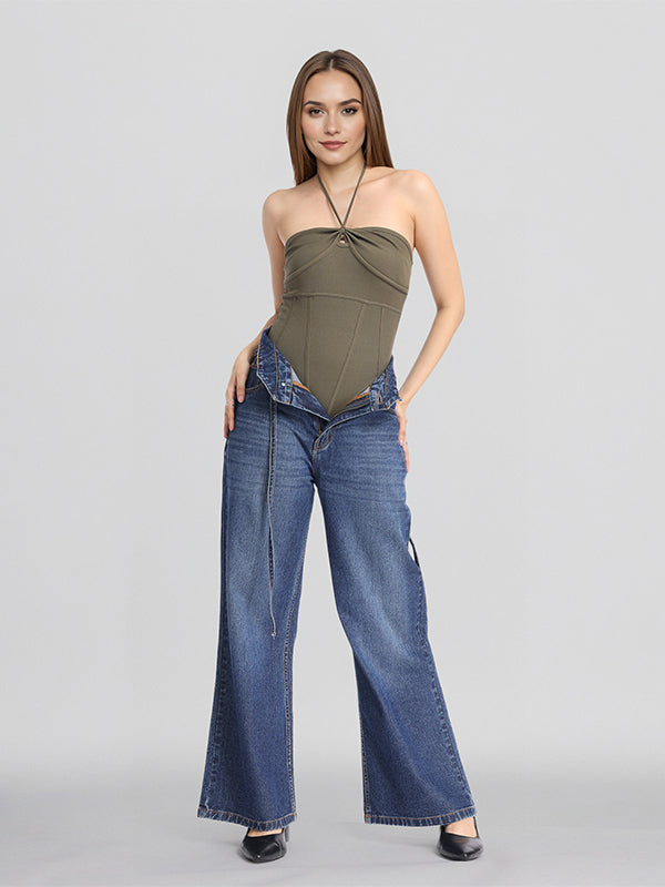 Tokyo Talkies Women Olive Solid Regular Fit Bodysuit - Olive - Image 2