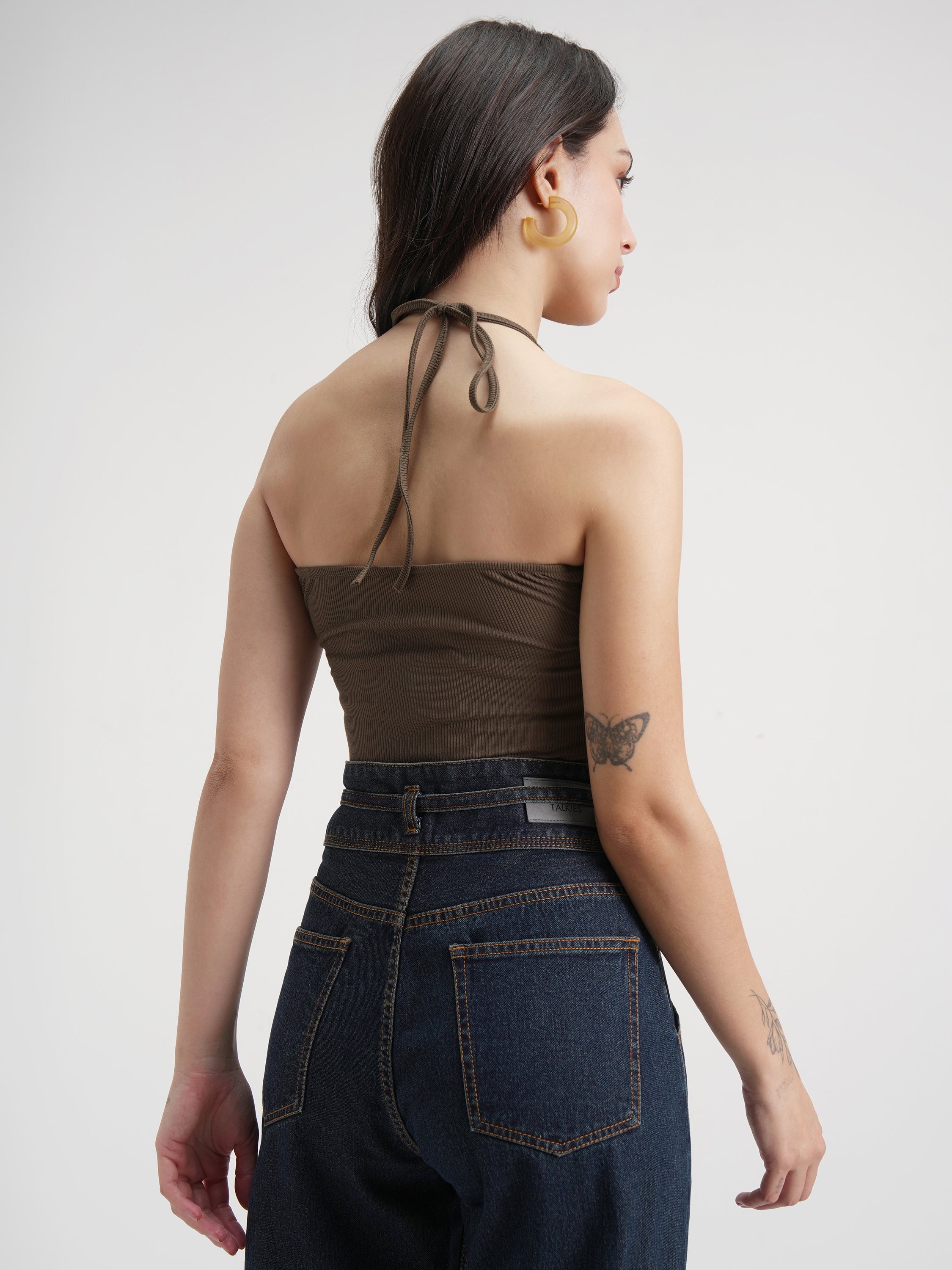 Tokyo Talkies Women Brown Solid Regular Fit Bodysuit - Brown - Image 3