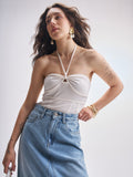 Tokyo Talkies Women Off White Solid Regular Fit Bodysuit - Off White - Image 1