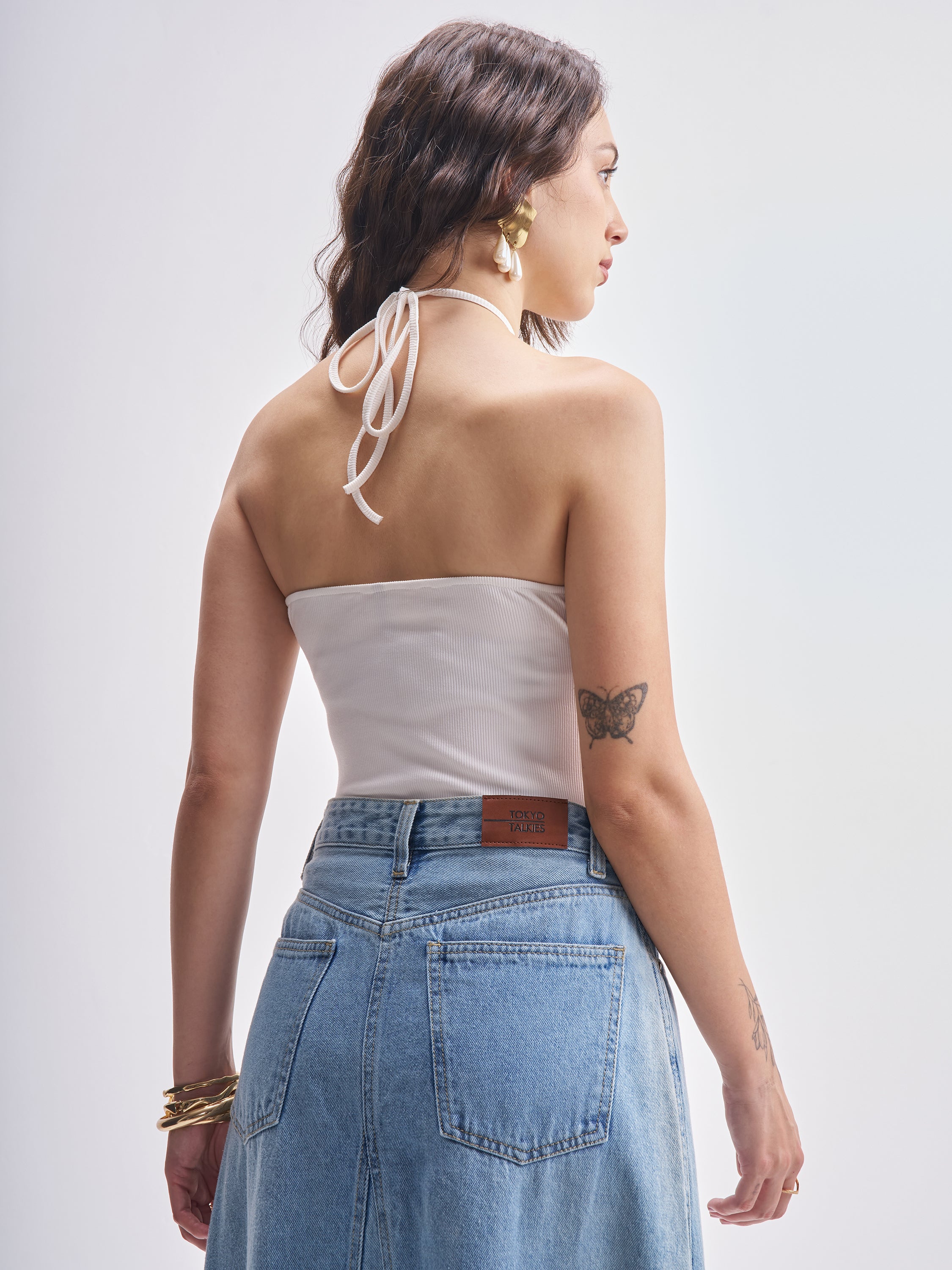Tokyo Talkies Women Off White Solid Regular Fit Bodysuit - Off White - Image 3