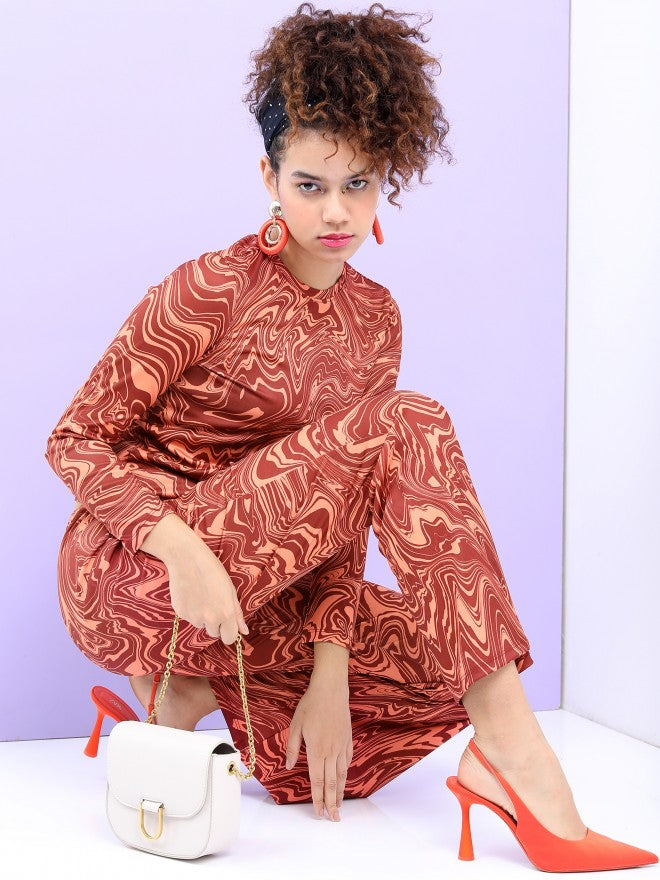 Tokyo Talkies Women Orange Crop Top With Trouser - Orange - Image 2