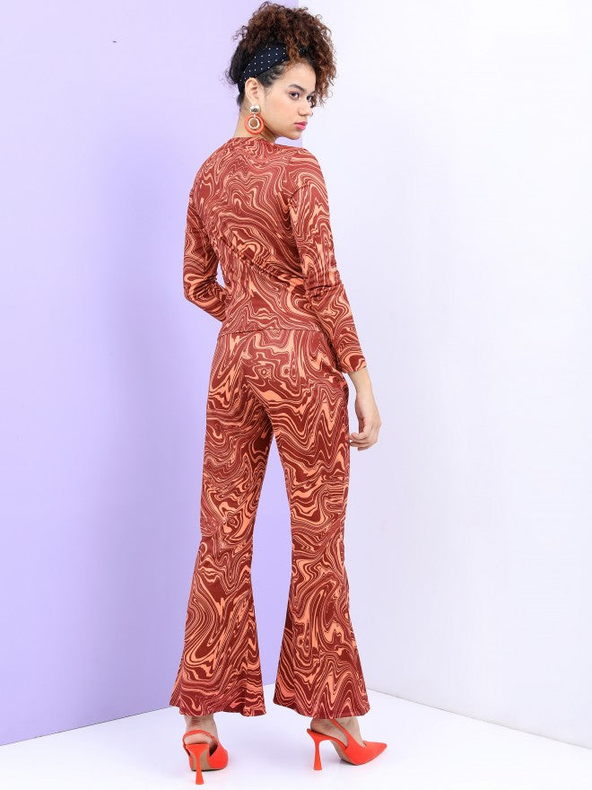 Tokyo Talkies Women Orange Crop Top With Trouser - Orange - Image 3