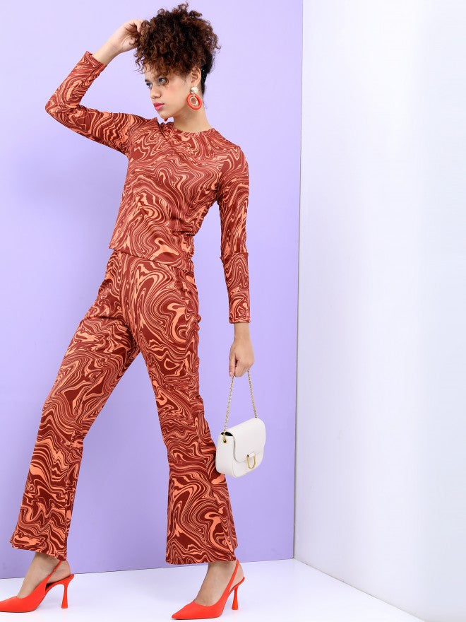 Tokyo Talkies Women Orange Crop Top With Trouser - Orange - Image 5