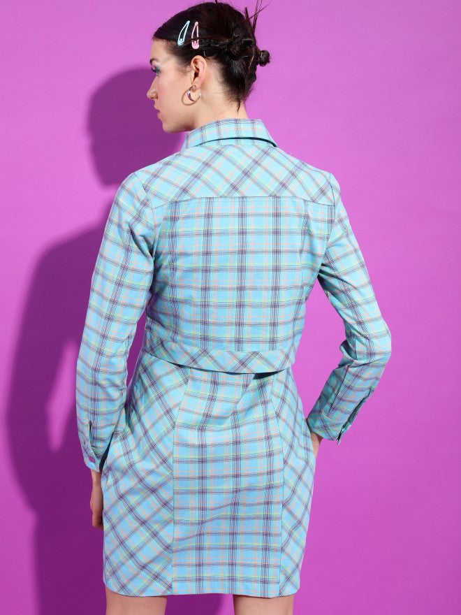 Tokyo Talkies Women Blue Checked Sheath Dress - Blue - Image 3