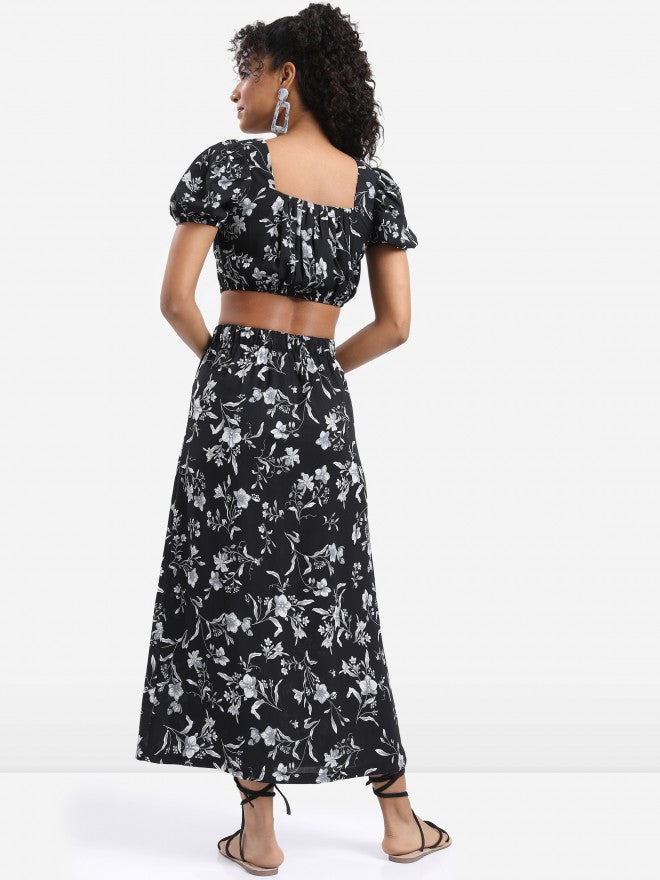Tokyo Talkies Women Black Printed Top With Skirt Co-Ords - Black - Image 3