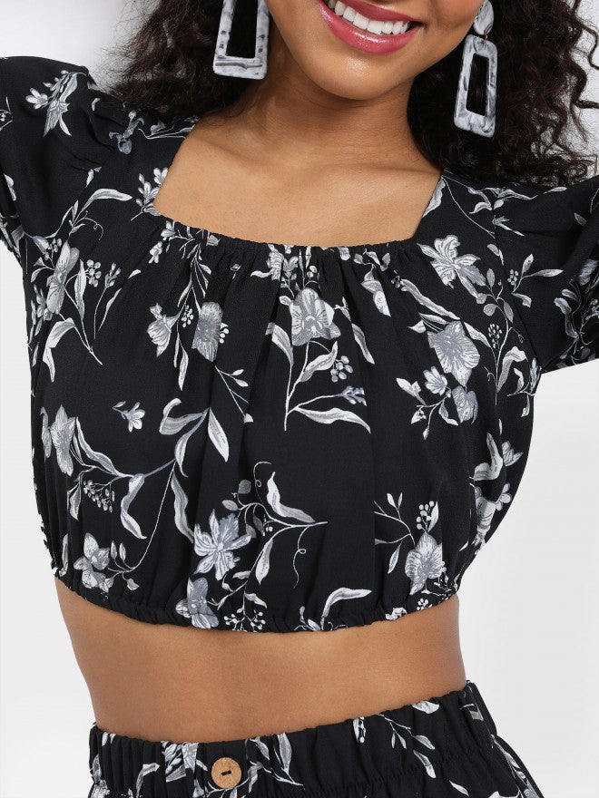 Tokyo Talkies Women Black Printed Top With Skirt Co-Ords - Black - Image 4