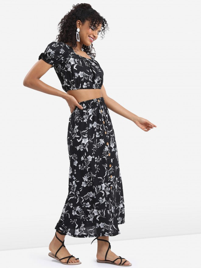 Tokyo Talkies Women Black Printed Top With Skirt Co-Ords - Black - Image 5