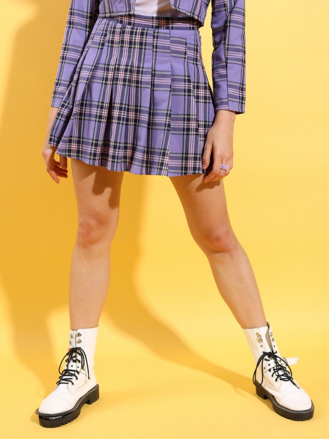 Tokyo Talkies Women Purple Blazer And Matching Pleated Skirt Co-Ords - Purple - Image 7