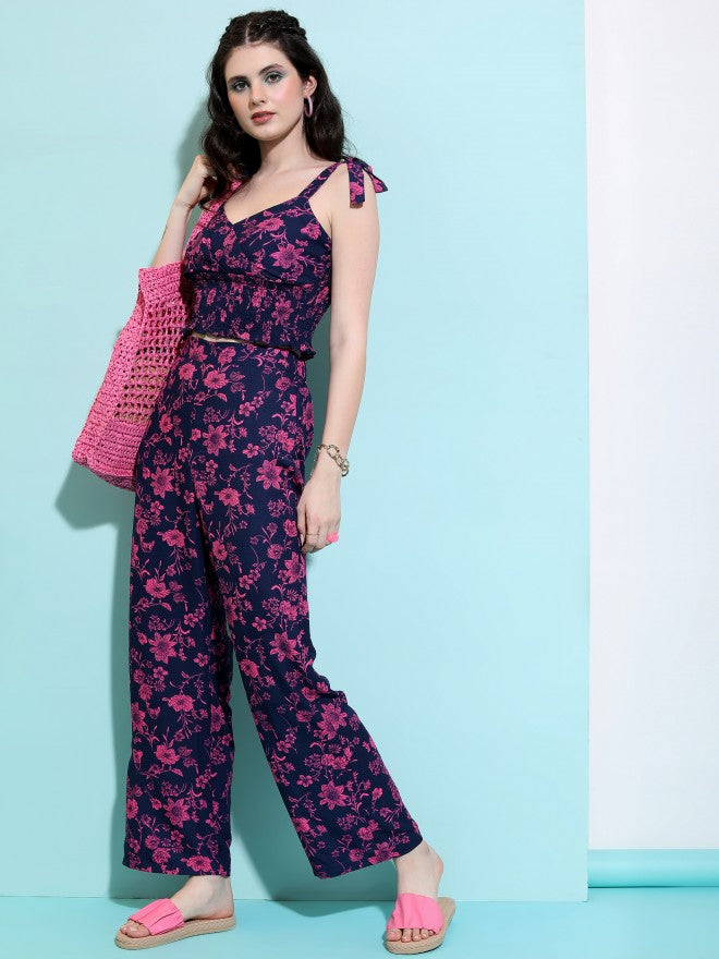 Tokyo Talkies Women Navy Top With Trouser Co-Ords - Navy Blue - Image 1