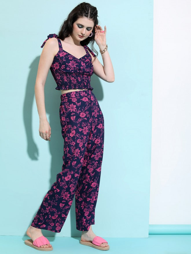 Tokyo Talkies Women Navy Top With Trouser Co-Ords - Navy Blue - Image 2