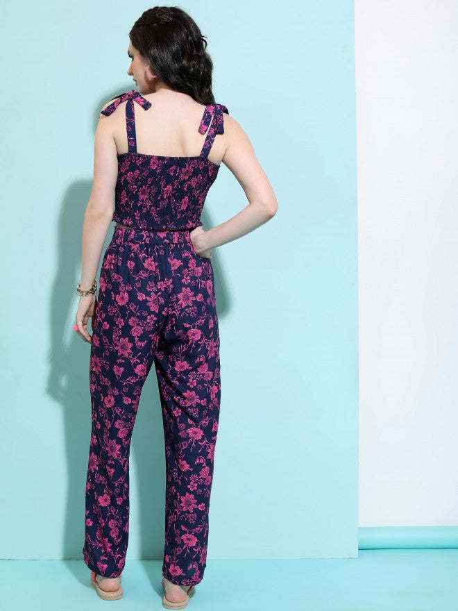 Tokyo Talkies Women Navy Top With Trouser Co-Ords - Navy Blue - Image 3