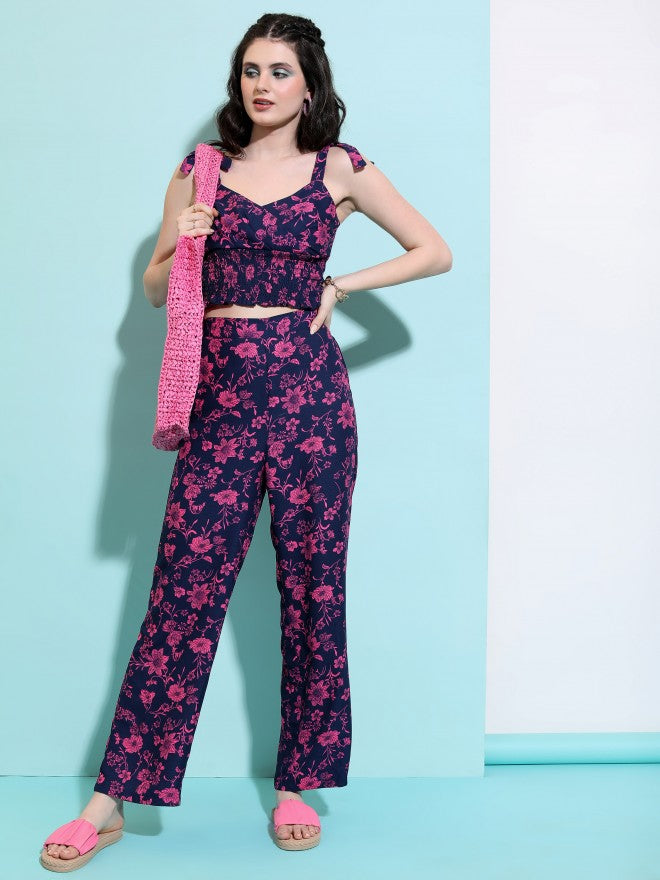 Tokyo Talkies Women Navy Top With Trouser Co-Ords - Navy Blue - Image 5