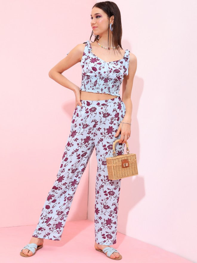 Tokyo Talkies Women Blue Top With Trouser Co-Ords - Blue - Image 2