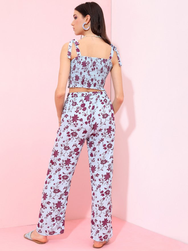 Tokyo Talkies Women Blue Top With Trouser Co-Ords - Blue - Image 3