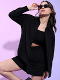 Tokyo Talkies Women Structured Black Knited Shirt With Short Co-Ords - Black - Image 1