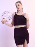 Tokyo Talkies Women Purple Crop Top With Skirt Co-Ords - Purple - Image 1