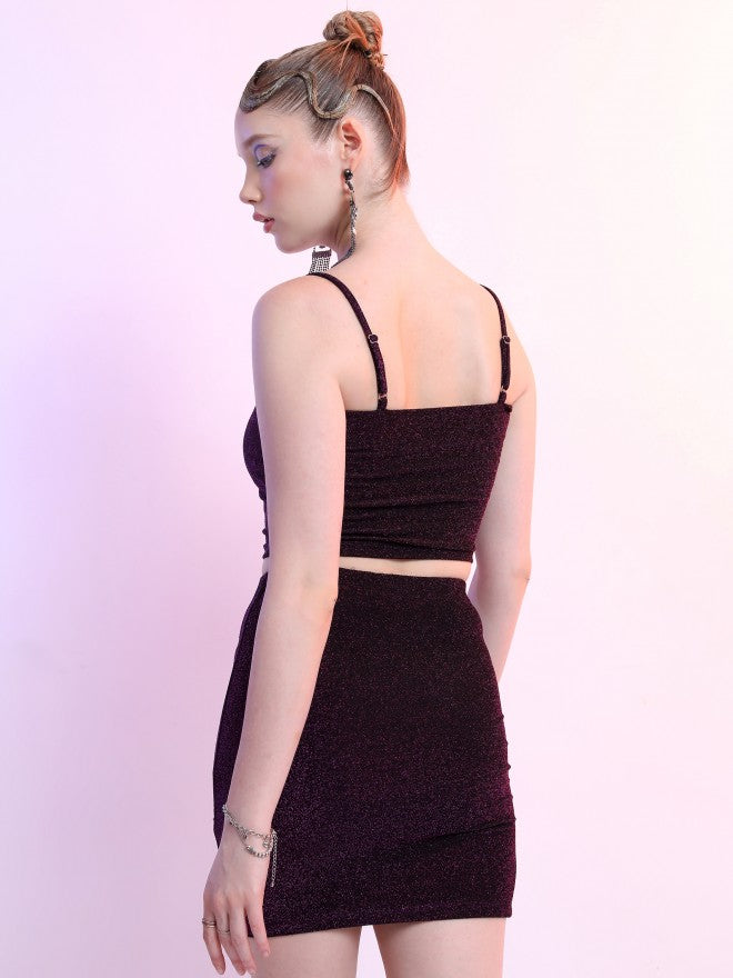 Tokyo Talkies Women Purple Crop Top With Skirt Co-Ords - Purple - Image 3