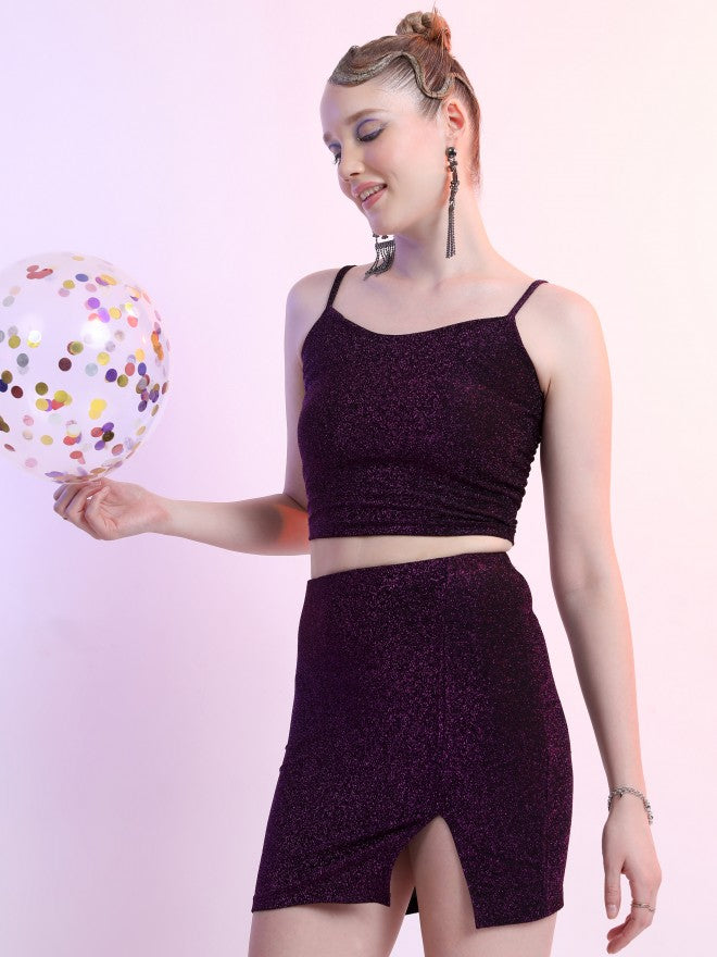 Tokyo Talkies Women Purple Crop Top With Skirt Co-Ords - Purple - Image 4