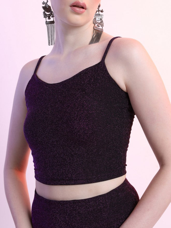 Tokyo Talkies Women Purple Crop Top With Skirt Co-Ords - Purple - Image 5