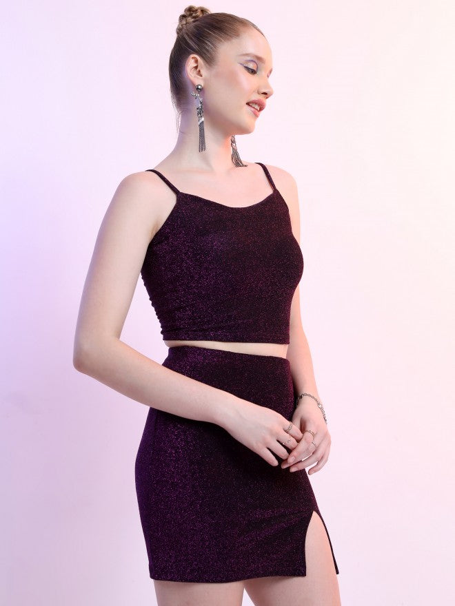 Tokyo Talkies Women Purple Crop Top With Skirt Co-Ords - Purple - Image 6
