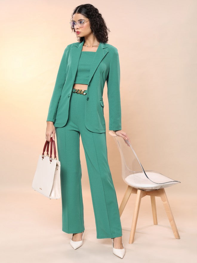 Tokyo Talkies Women Green Blazer With Trouser - Green - Image 1